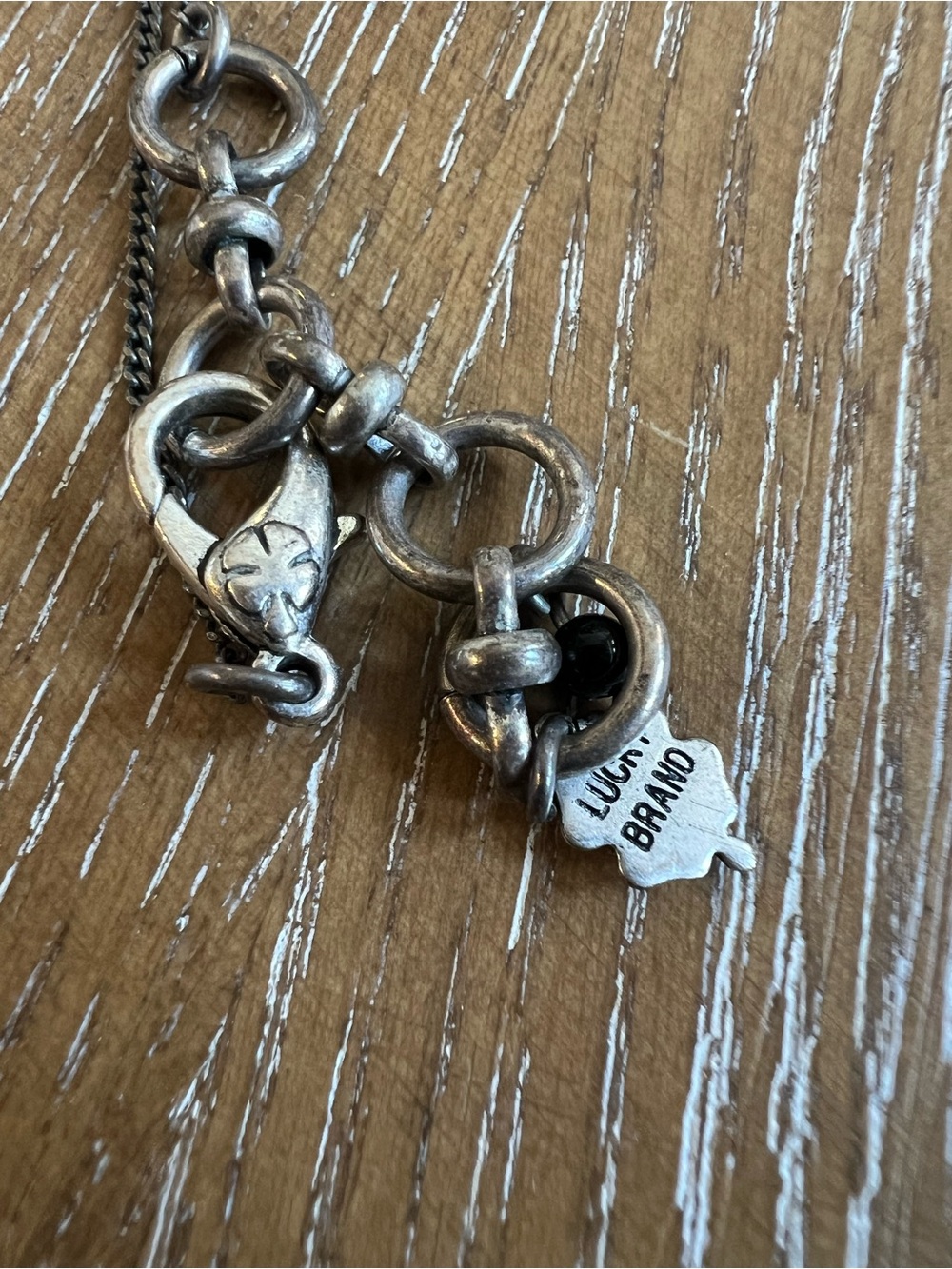 Lucky Brand Silver-Tone Peace Sign Necklace with Clear Beads in Box - Picture 4 of 8